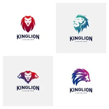 Set of Lions Logo Design Concept. King Lions Logo Design Template Vector. Ico Stock Illustration