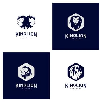 Set of Lions Logo Design Concept. King Lions Logo Design Template Vector. Ico Stock Illustration
