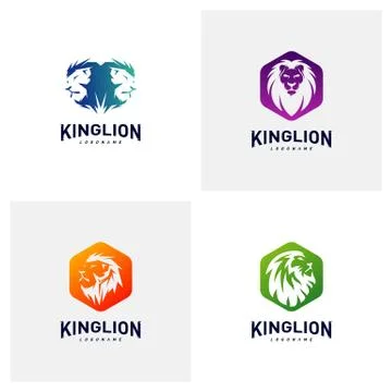 Set of Lions Logo Design Concept. King Lions Logo Design Template Vector. Ico Stock Illustration