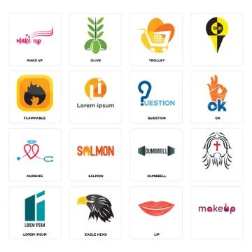 Set of, lip, lorem ipsum, dumbbell, nursing, question, flammable, trolley, ma Free Stock Illustration