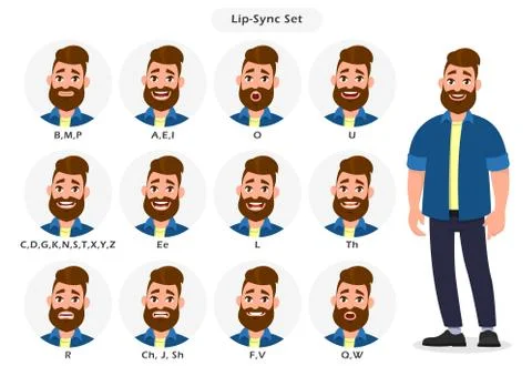 Set of lip sync collection for animation of the talking character. Cartoon. Stock Illustration