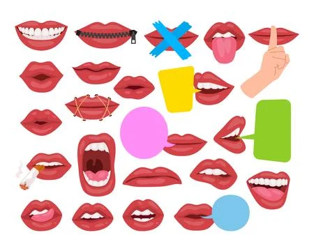 Set of lips expression icon set collection, Mouth Talking, Smile, Shout, Si.. Stock Illustration