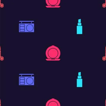 Set Lipstick, Eye shadow palette, Makeup powder with mirror and Scissors on s Stock Illustration