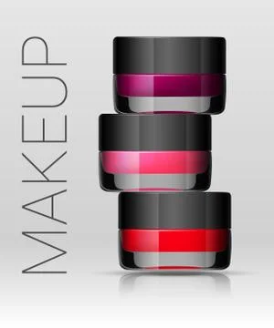 Set of lipstick in a jar. Eyebrows makeup product. Vector Stock Illustration