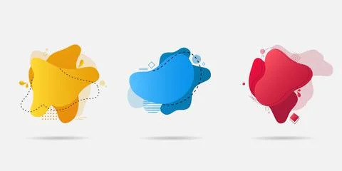 Set of liquid color background with geometric elements. 스톡 일러스트