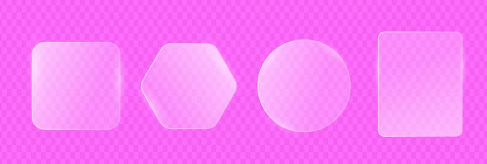 Set of liquid glassmorphism elements on pink background. Stock Illustration