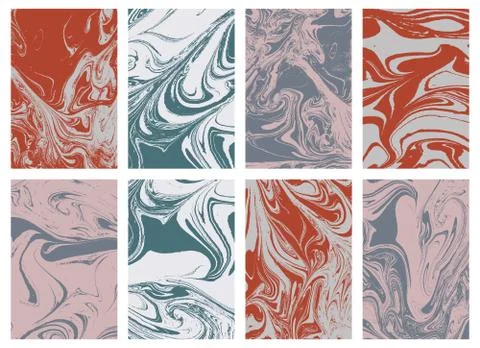 Set of liquid marble texture in color. Swirls and ripples of stone. Fluid art Stock Illustration