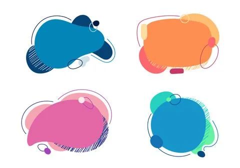 Set of liquid or fluid blob shape with geometric and lines elements isolated Stock Illustration