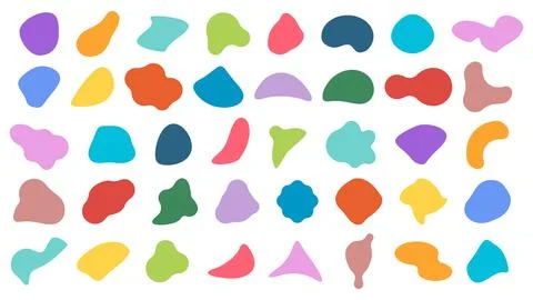 Set of liquid shapes elements. Abstract blotch shape. Fluid dynamical colored Stock Illustration