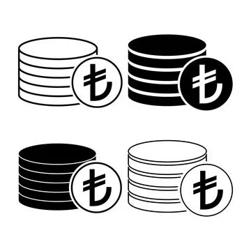 Set of Lira stack coin, flat icon money design, cash sign vector illustration Stock Illustration