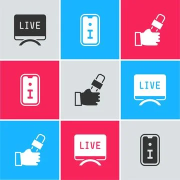 Set Live report, Information and Journalist news icon. Vector 库存插图