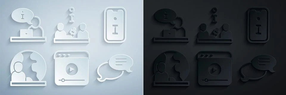 Set Live stream, Information, World news, Speech bubble chat, Interview and T Illustrazione stock