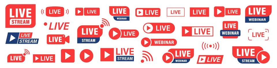 Set of Live stream or webinar icons. Colored button. Live event. Stream, we.. Stock Illustration