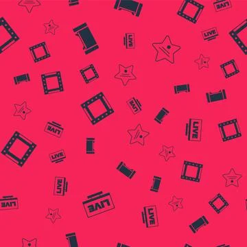 Set Live stream, Smart Tv, Play video and Walk of fame star on seamless pattern Stock Illustration