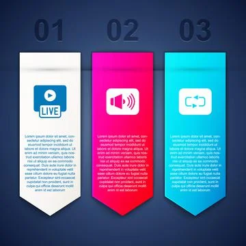 Set Live stream, Speaker volume and Repeat button. Business infographic template 스톡 일러스트