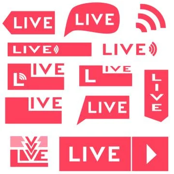 Set of live streaming icons - Big L. Red symbols and buttons of live shows, m Stock Illustration