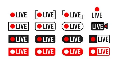 Set of live streaming icons. Broadcasting. Red symbols and buttons of live Illustrazione stock