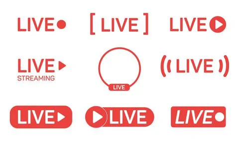Set of live streaming icons. Red symbols and buttons of live streaming Stock Illustration