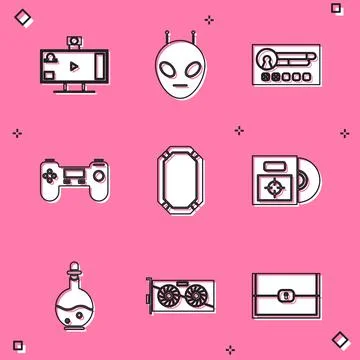 Set Live streaming online, Alien, Create account screen, Gamepad, Poker table Stock Illustration