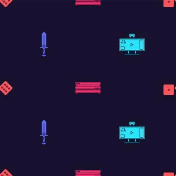 Set Live streaming online, Sword for game, Video console and Game dice on sea イラスト素材