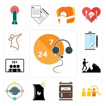 Set of live support, advisor, electric meter, bag chips, travel agent, hiker, Free Stock Illustration