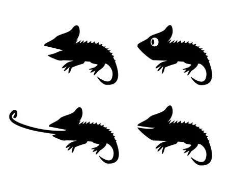 Set of lizard in silhouette style. side view Stock Illustration