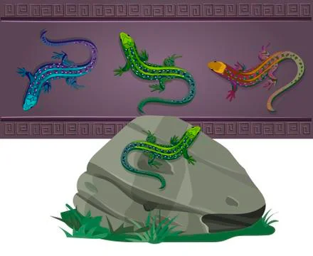 Set of lizards of various colors Stock Illustration
