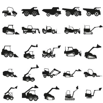 Set loader car illustration. Vector. Black icon on white background. Illustrazione stock