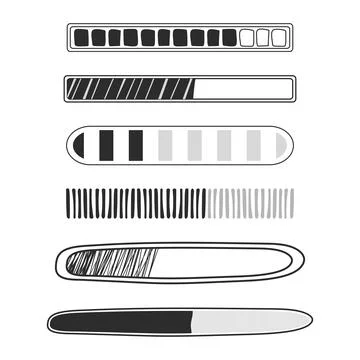 Set Loading bar, progress in doodle style isolated on white background Stock Illustration