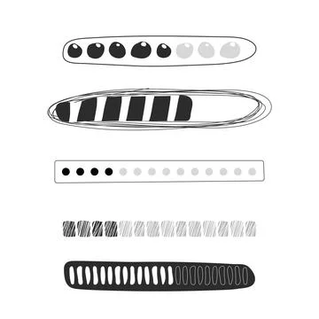 Set Loading bar, progress in doodle style isolated on white background Stock Illustration