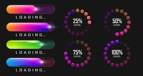 Set of loading bar vibrant gradient blend Stock Illustration