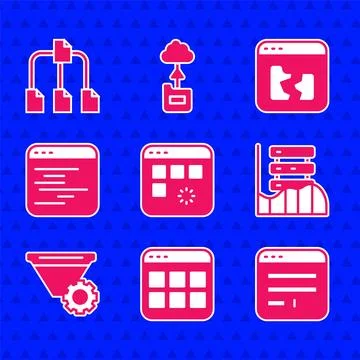 Set Loading data window, Browser files, Server, Data, Web Hosting, Filter Illustrazione stock