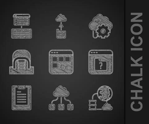 Set Loading data window, Cloud technology transfer, Network cloud connection Stock Illustration
