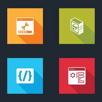 Set Loading data window, Computer, Programming language syntax and Browser Stock Illustration