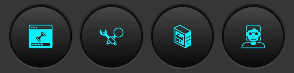 Set Loading data window, Debugging, Computer and Hacker or coder icon. Vector Stock Illustration