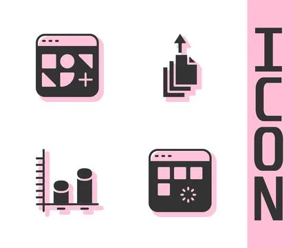 Set Loading data window, Different files, Data analysis and export icon. Vector 스톡 일러스트