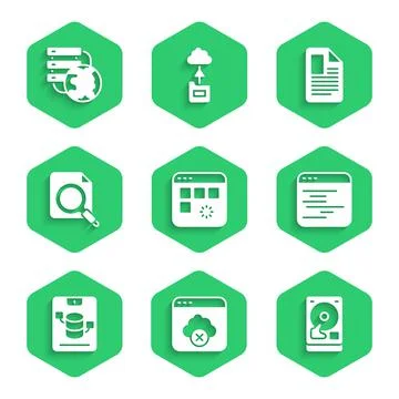 Set Loading data window, Failed access cloud storage, Hard disk drive HDD Illustrazione stock