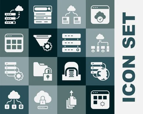 Set Loading data window, Network cloud connection, Computer network, Cloud Illustrazione stock