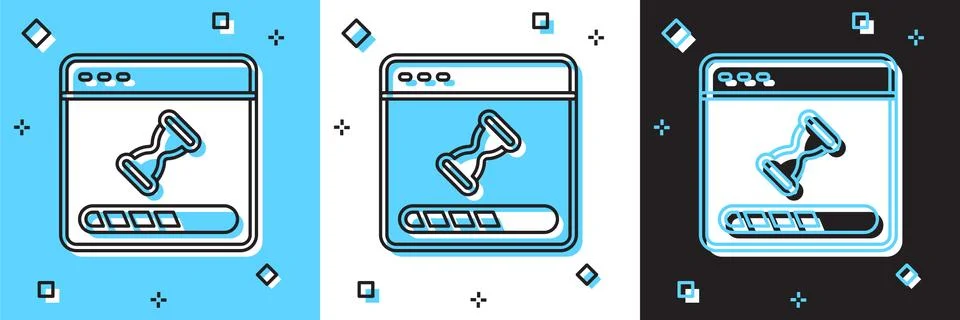 Set Loading a data window with a progress bar icon isolated on blue and white Illustrazione stock