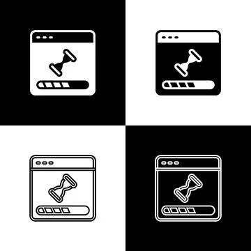 Set Loading a data window with a progress bar icon isolated on black and white 库存插图