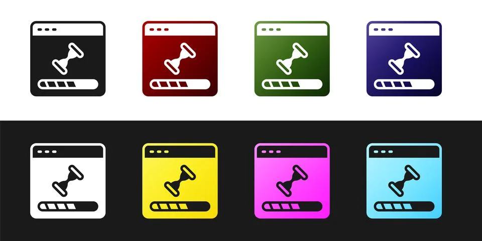 Set Loading a data window with a progress bar icon isolated on black and white 스톡 일러스트