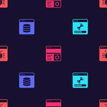 Set Loading data window, Server, Data, Web Hosting, Debugging and System on Illustrazione stock