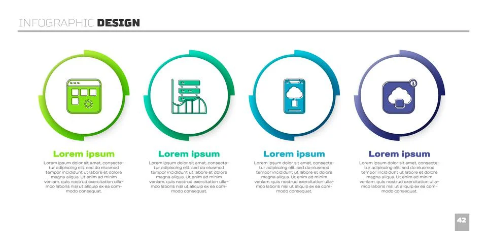 Set Loading data window, Server, Data, Web Hosting, Cloud technology transfer Stock Illustration