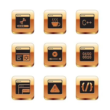 Set Loading data window, Software, Browser with exclamation mark, Online play Stock Illustration