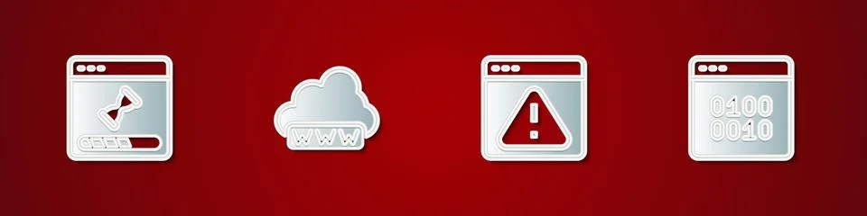 Set Loading data window, Web development, Browser with exclamation mark and 스톡 일러스트