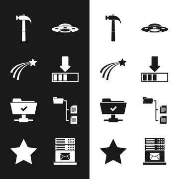 Set Loading, Falling star, Hammer, UFO flying spaceship, FTP operation Stock Illustration