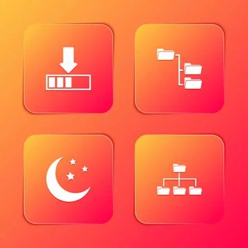 Set Loading, Folder tree, Moon and stars and icon. Vector 库存插图