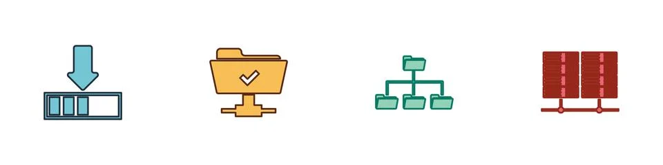 Set Loading, FTP operation successful, Folder tree and Server, Data, Web Hosting Stock Illustration