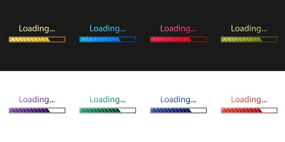 Set Loading icon isolated on black and white background. Progress bar icon Illustrazione stock