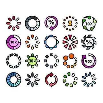 Set of loading icons and progress bars Stock Illustration